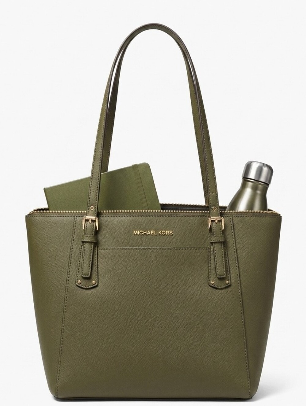 Michael Kors Voyager Large Olive Green Saffiano Tote with Logo Charm